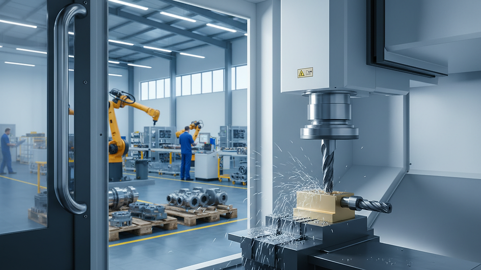 Close-up view of CNC machine spindle with cutting tool