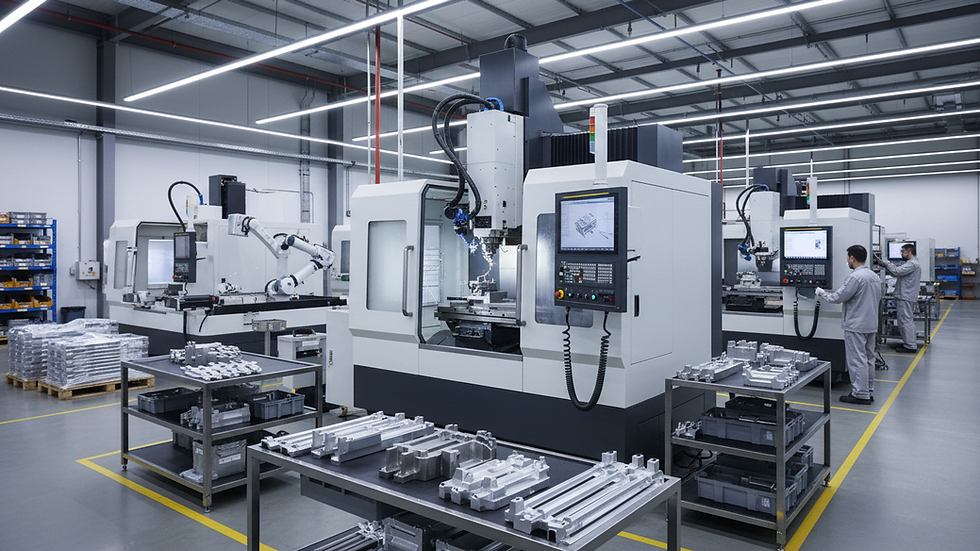 Eye-level view of CNC machine with multi-axis capabilities