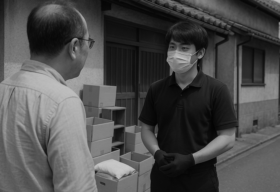 深夜に行うお片付けサービス説明をしている様子