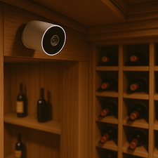 Discreet camera monitoring the wine cellar interior