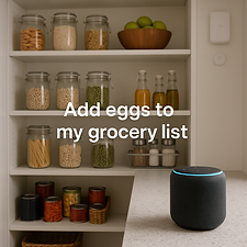 Smart speaker in pantry adding items to grocery list