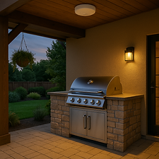 Covered barbecue space with gas sensor installed