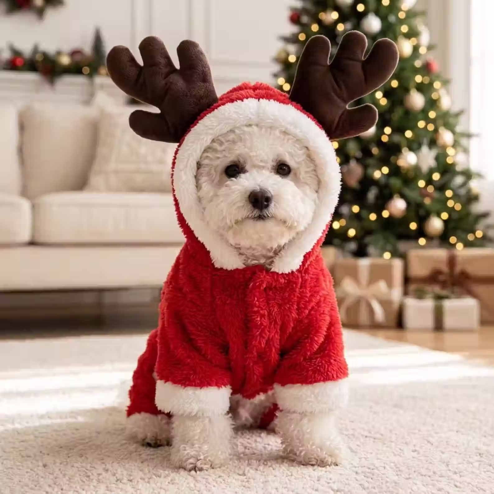 Christmas Reindeer Jumpsuit for Dogs – Soft Plush Holiday Outfit