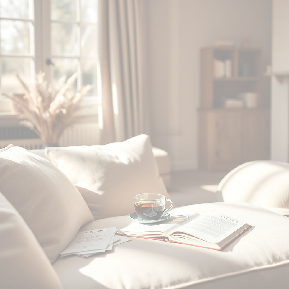 Warm editorial-style scene for a premium AI concierge brand for busy mums. Soft taupe, oak