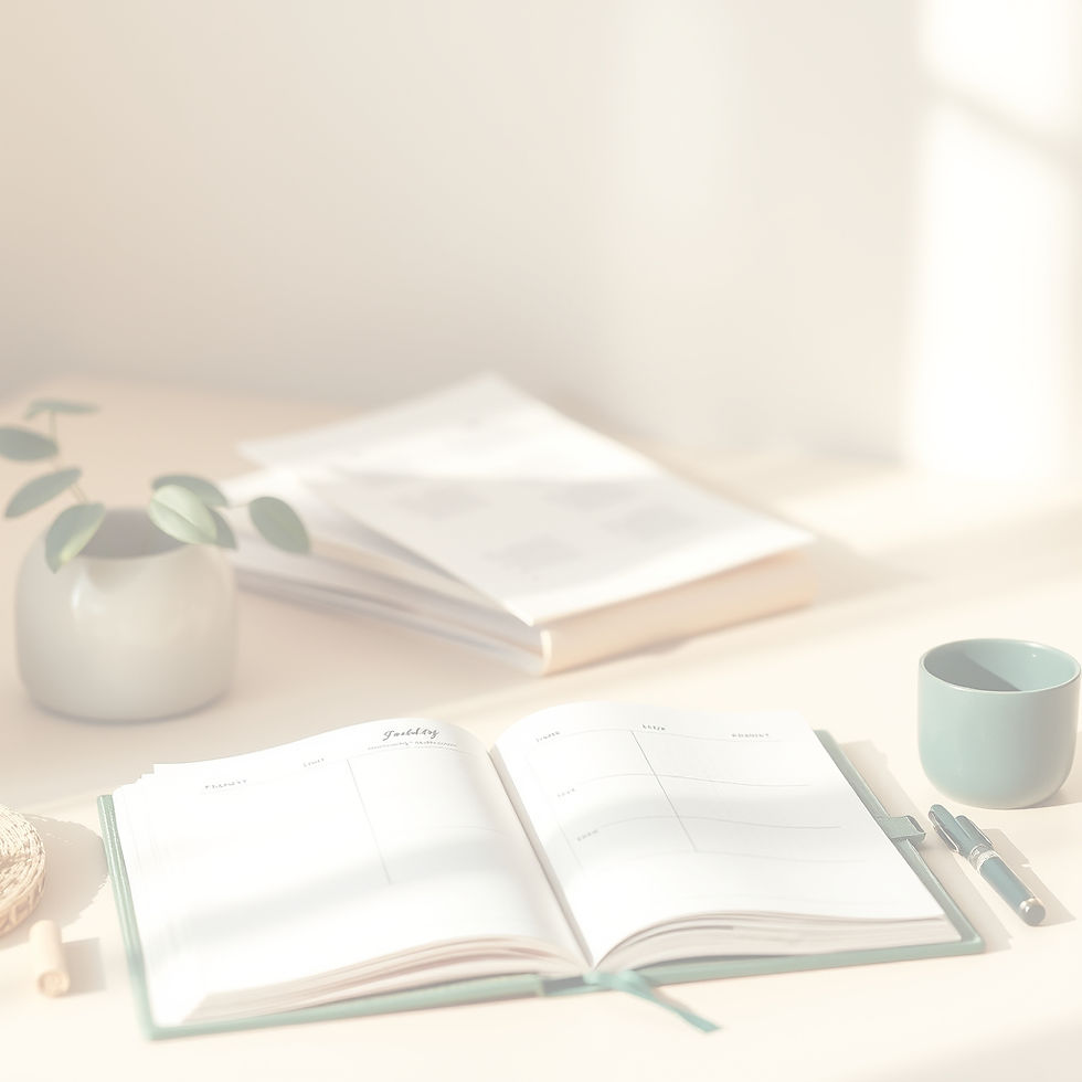 Calm workspace with a simple weekly planner showing a few tasks, with blurred notes in the background representing limited weekly capacity