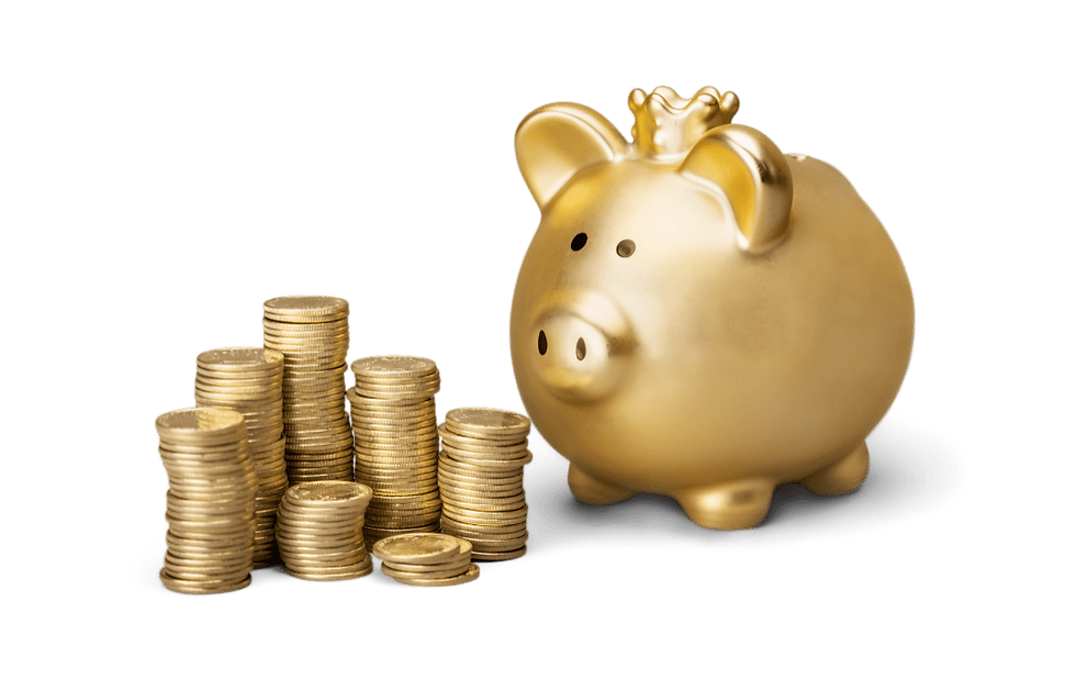 Goldenes Sparschwein und goldene Geldmünzen