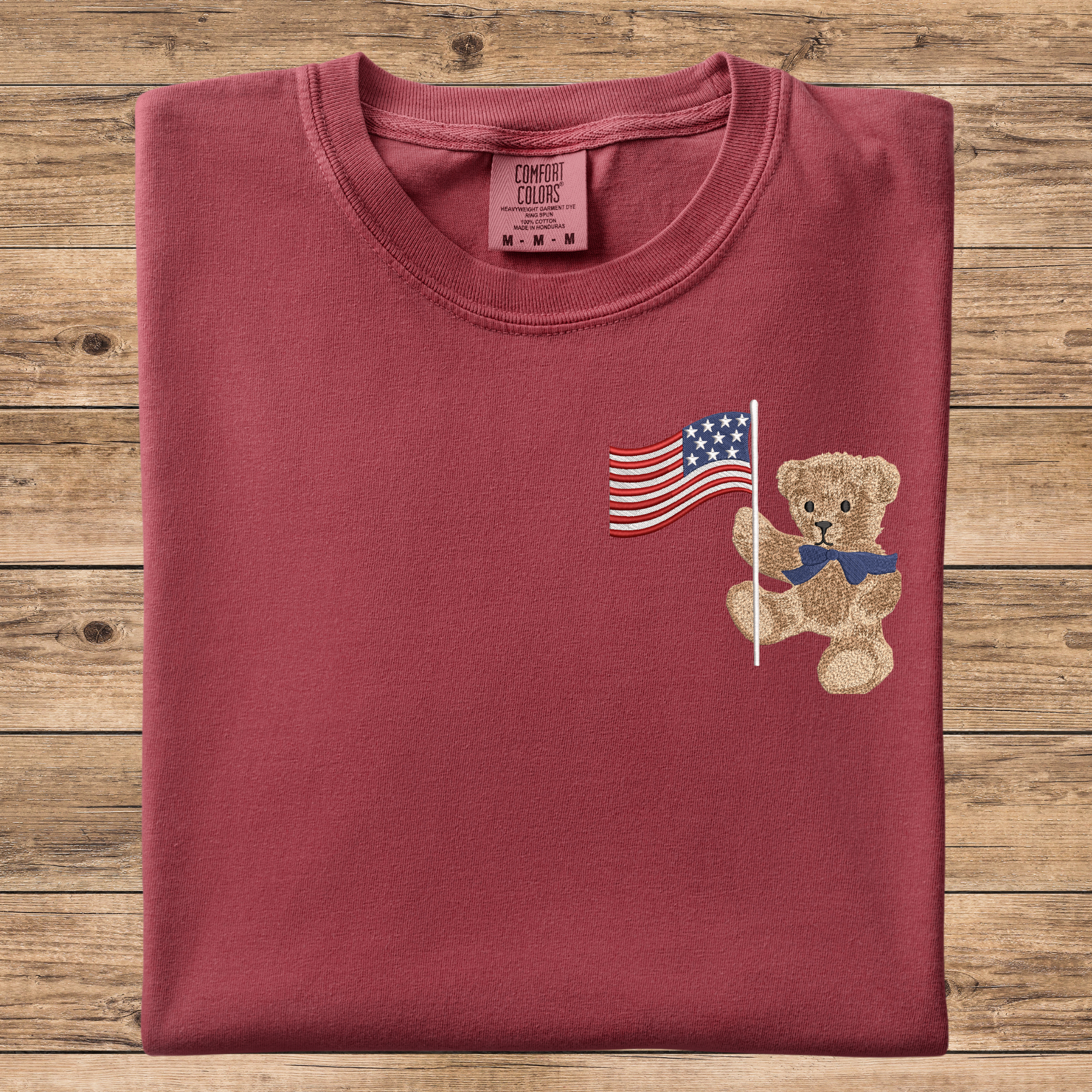 Patriotic Teddy Bear Embroidered Tee