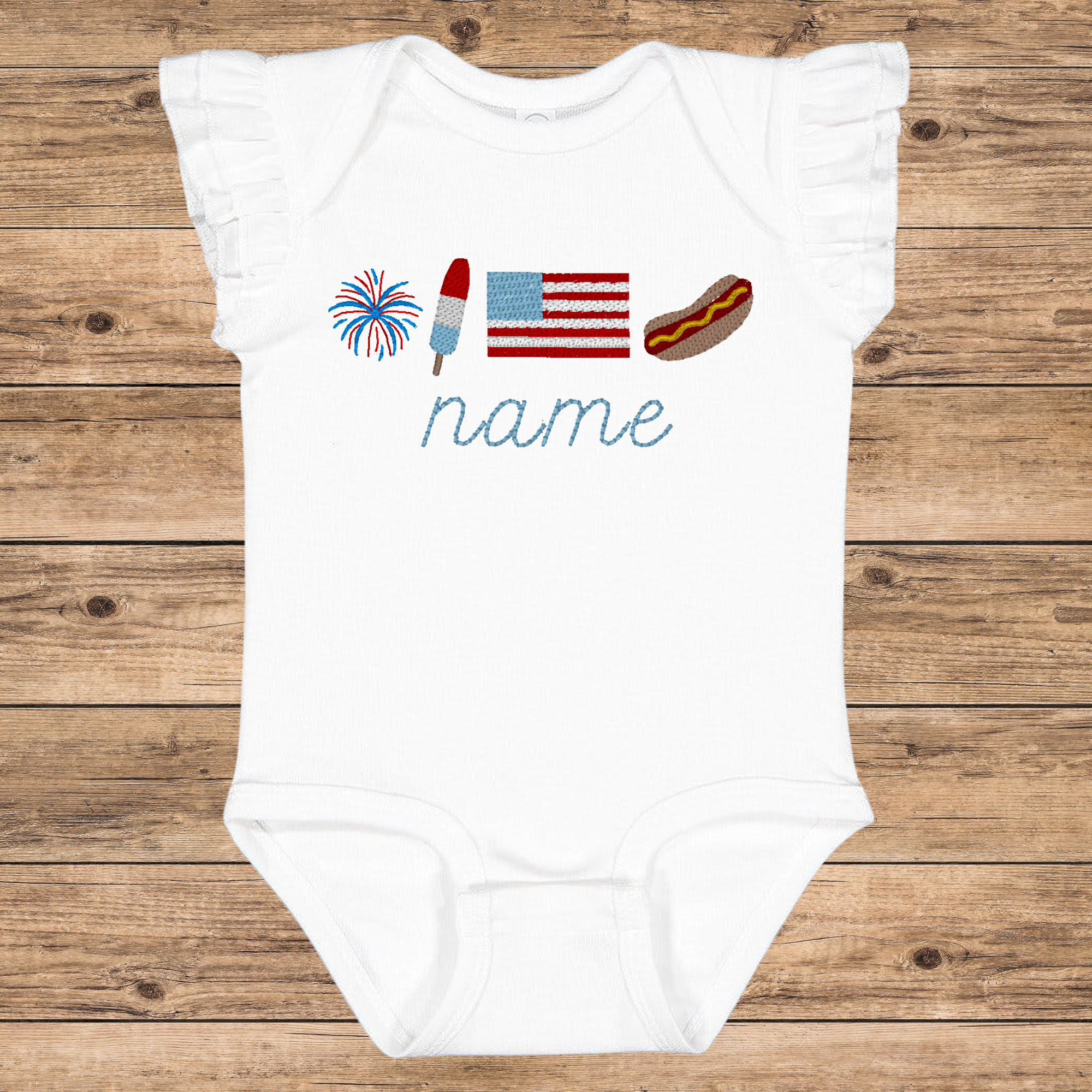 Patriotic Name Embroidered Ruffled T-Shirt