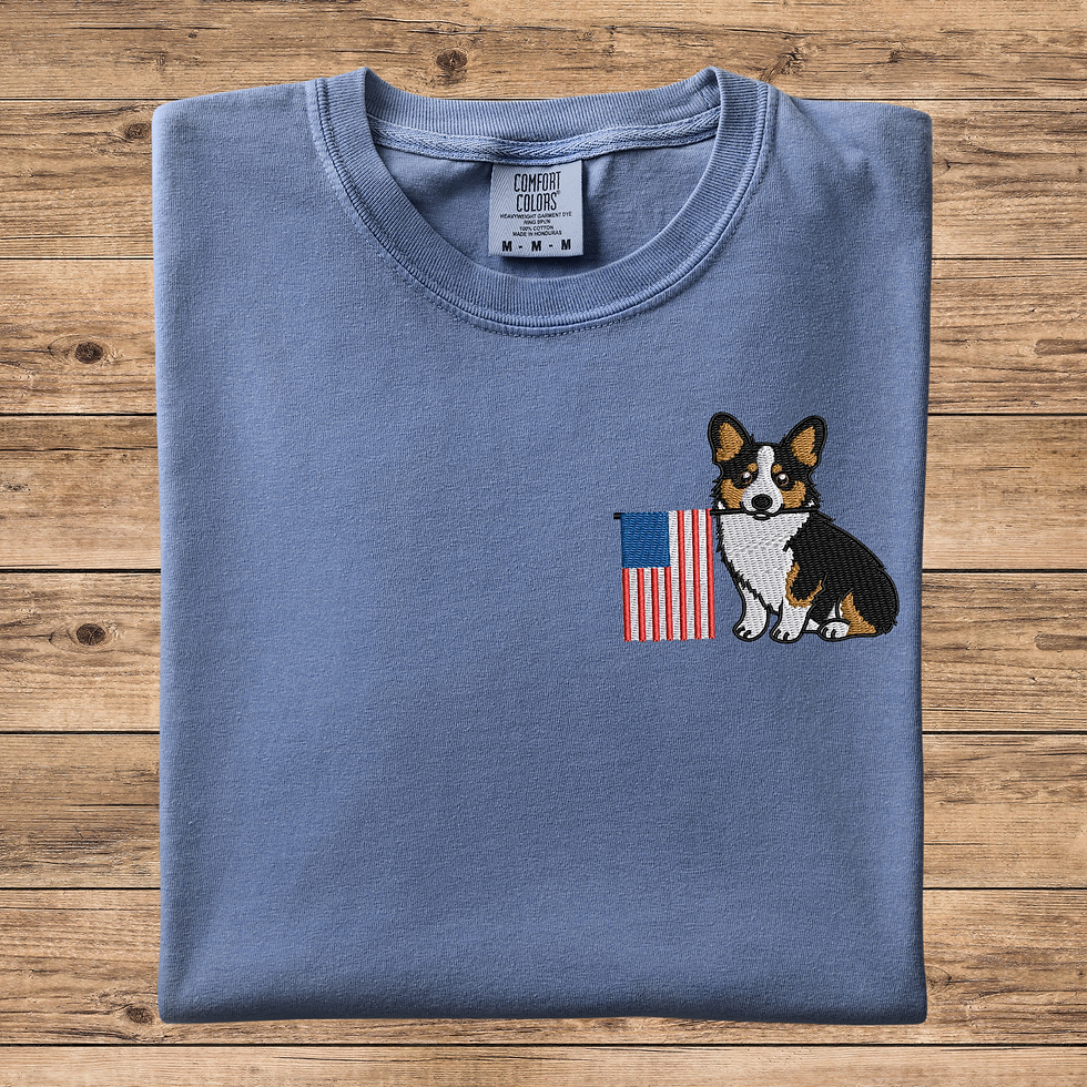 Thumbnail: Corgi Patriotic Embroidered T-Shirt