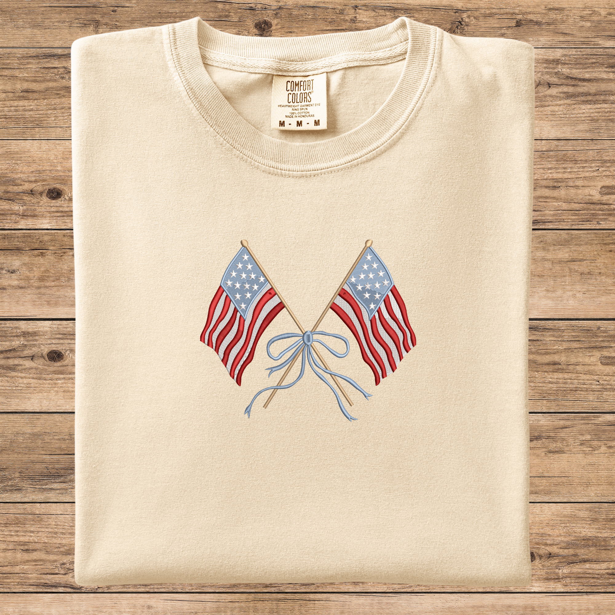 Patriotic Flag Bow Embroidered Tee