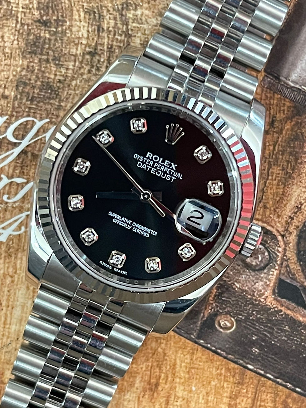 🌈🌈 Rolex DateJust 116234 🖤🖤💎原裝黑色水泡石面💎🖤內刻字 跟原裝勞力士實心五珠鋼帶💙VU696(旺角店)