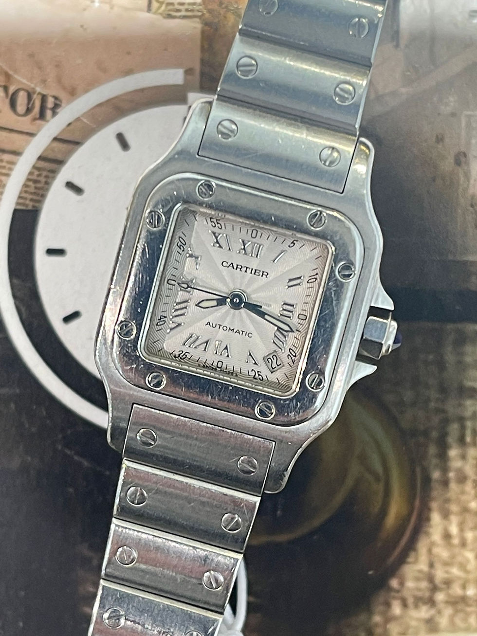 🌈🌈CARTIER Santos Galbee 2423🏔原裝羅馬字面 全鋼款式款式 自動機芯 24x35mm🖤👍🏻532C(旺角店)