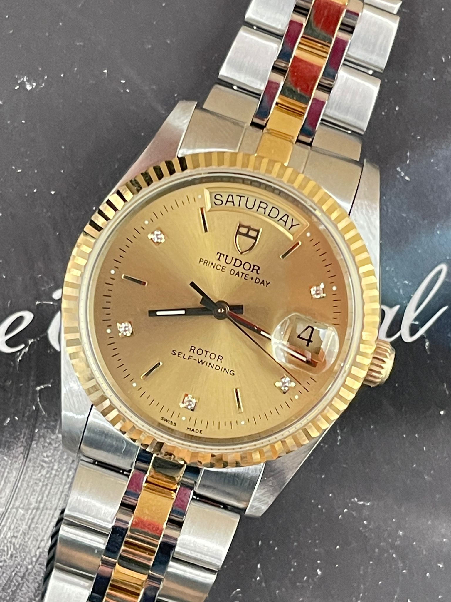 🌈🌈TUDOR PRINCE DATE+DAY 76213💛原裝醒神金色間鑽石字面💎36mm 18K金鋼款式 淨錶💛VU857(旺角店)