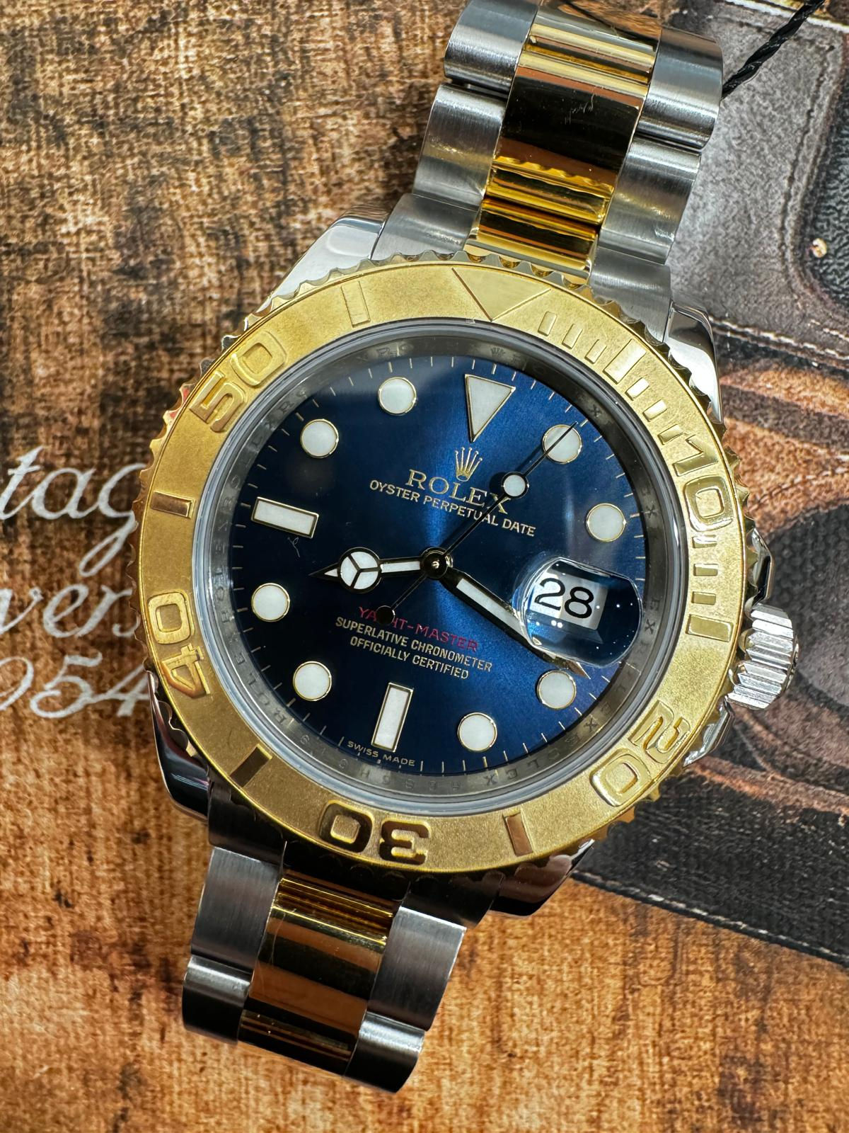 🌈🌈Rolex Yacht-Master 16623💙💙原裝藍面 原裝金鋼帶 淨錶 綠光 亂碼💙💙856C(廣華街店)