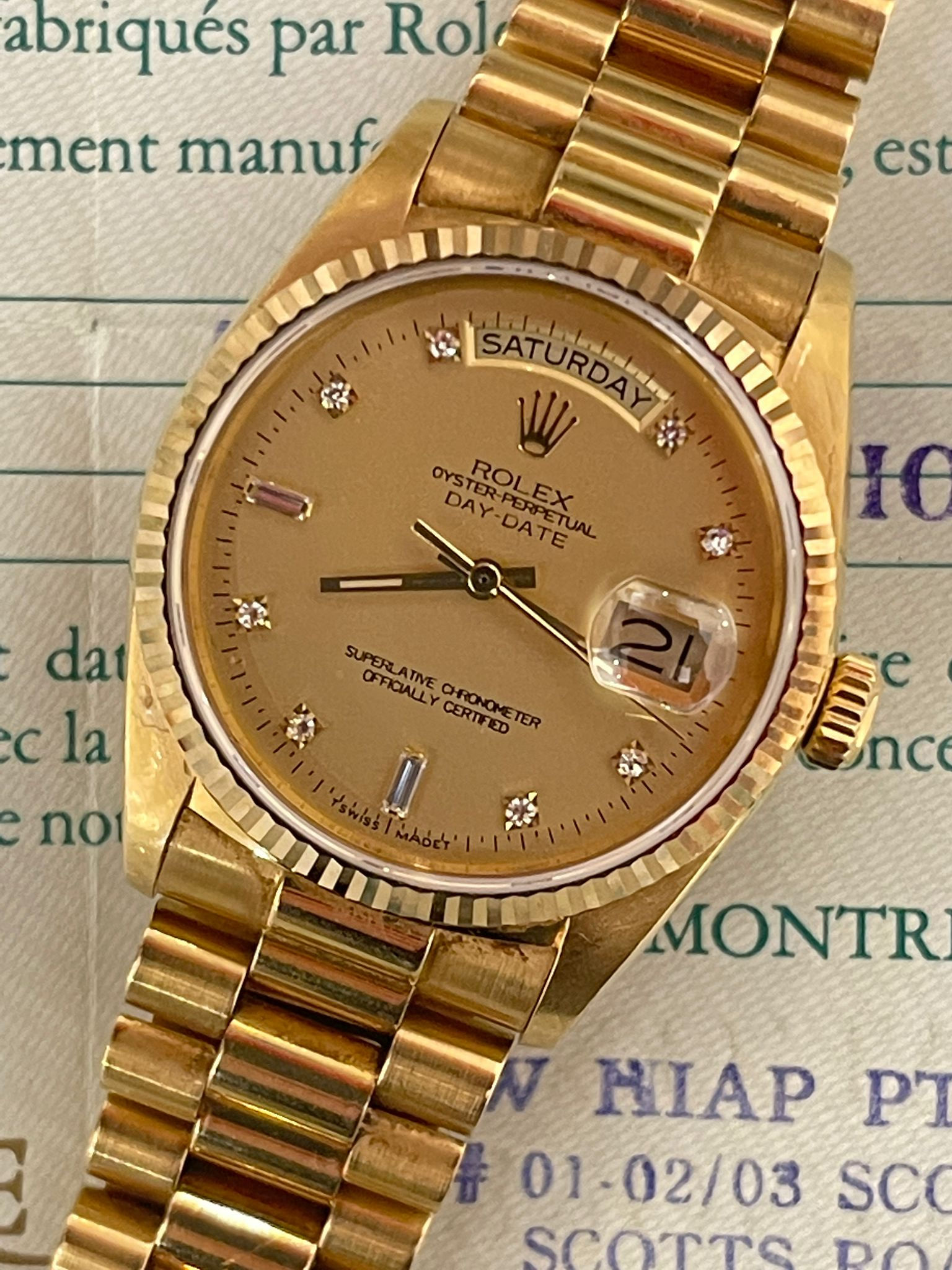 🌈🌈Vintage Rolex Day Date 18038📃連出世紙📃💎原裝奶黃鑽石字面💎KCB433(旺角店)