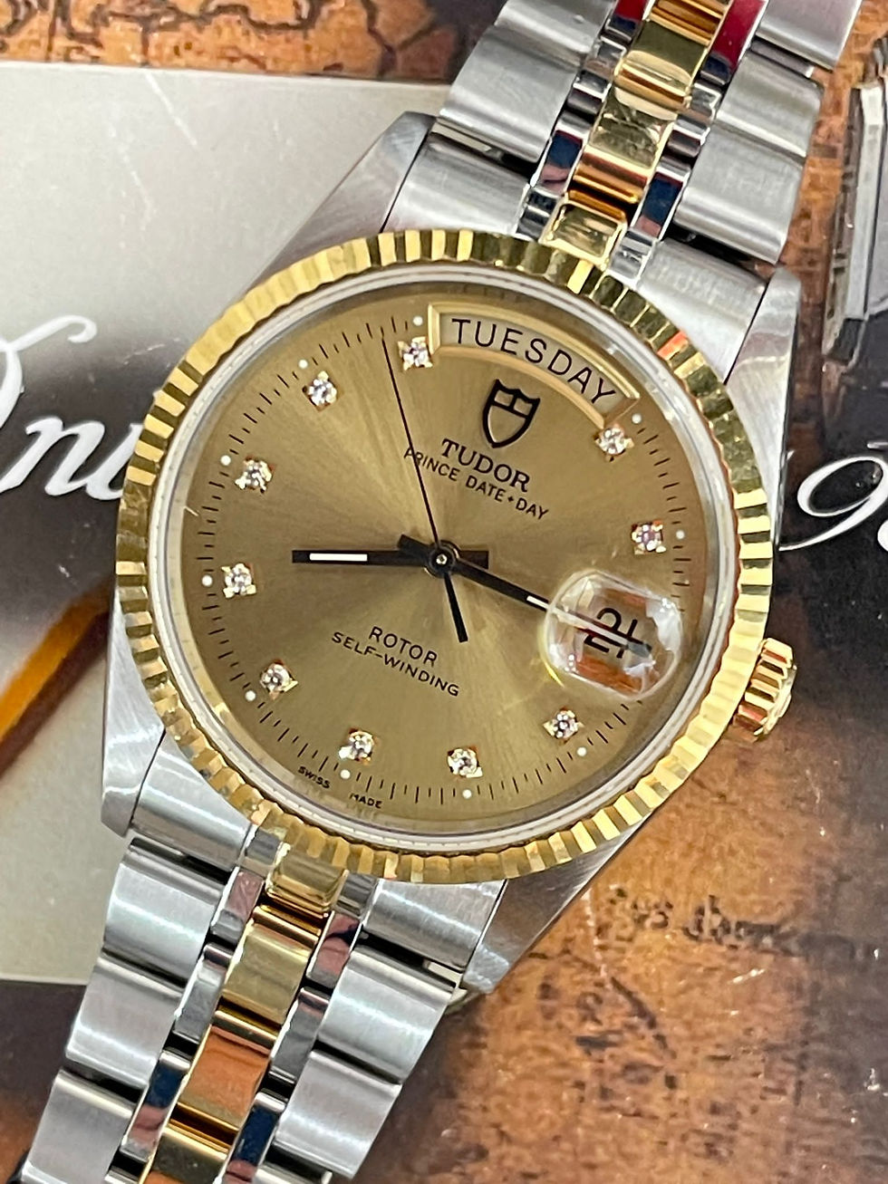 🌈🌈Tudor Date-Day 76213 連原裝Tudor實心18K金鋼帶 👔💎原裝金面鑽石字💎36mm 淨錶🖤👍🏻VU690(旺角店)