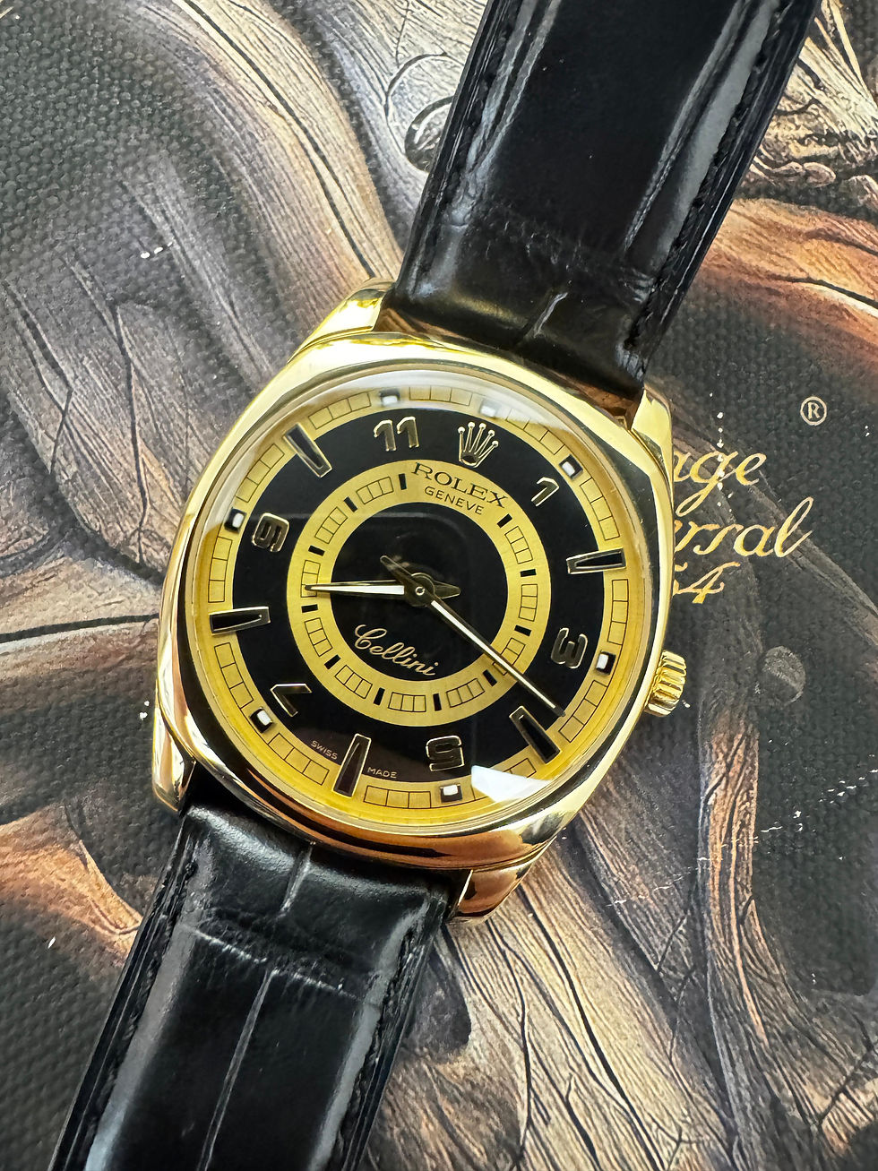 🌈🌈Vintage Rolex Cellini 4243🖤原裝黑金色唱片面💛VU2492(廣華街店)
