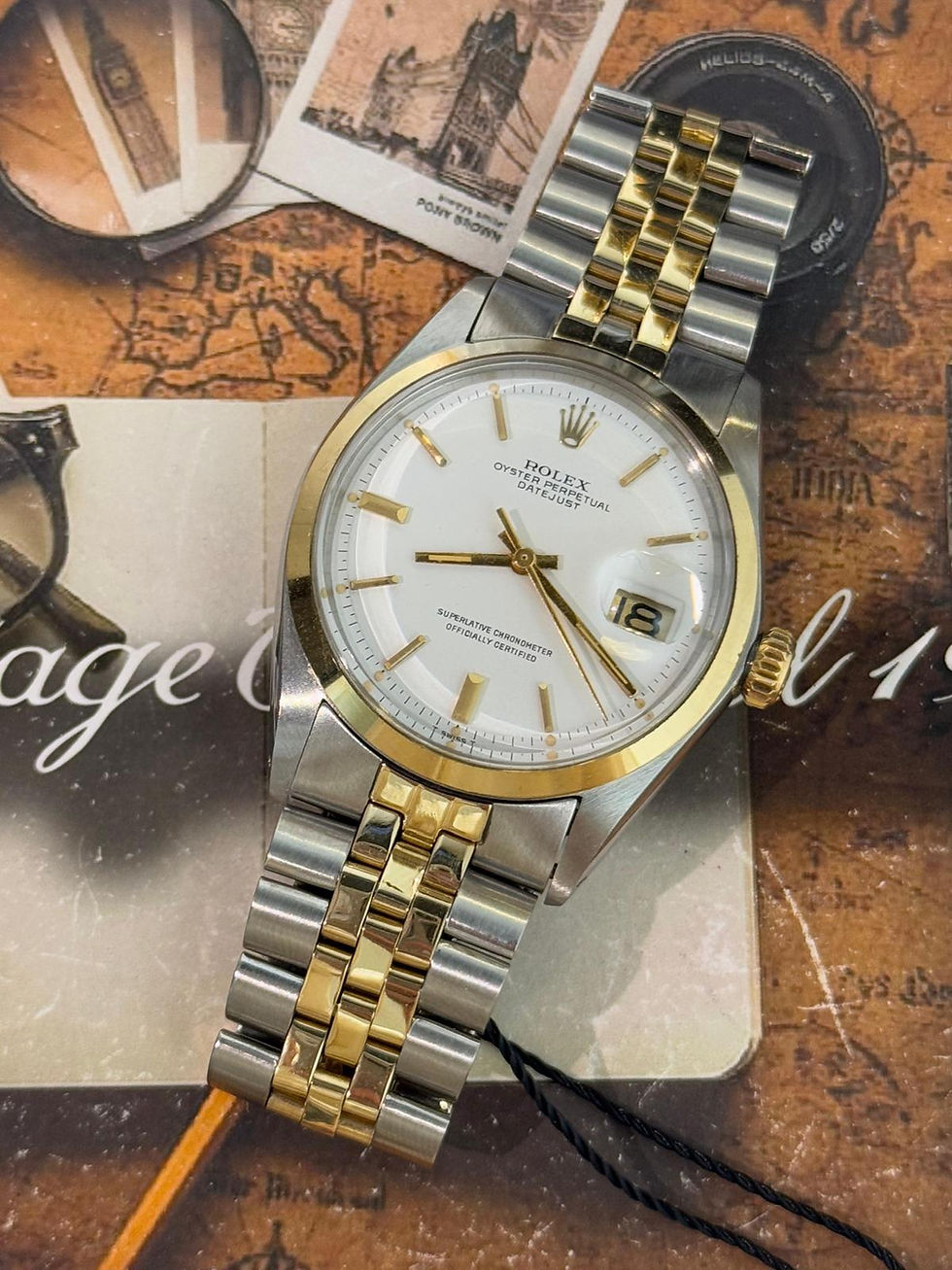🌈🌈原裝白面金字釘光頭圈 淨錶🥰罕有炮仗帶完美白面👔Vintage Rolex Datejust 1600👔VU1899(廣華街店)