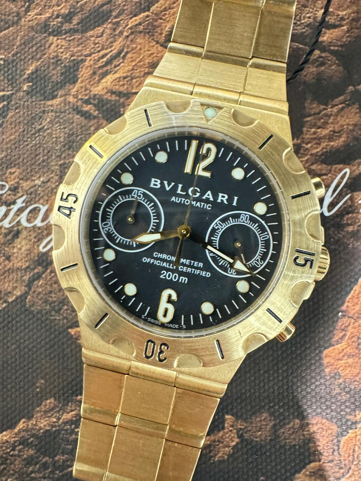 🌈🌈Bvlgari Diagono Scuba SC38G🖤🖤原裝黑面計時 18K黃金 自動計時機芯 淨錶🖤825C(廣華街店)