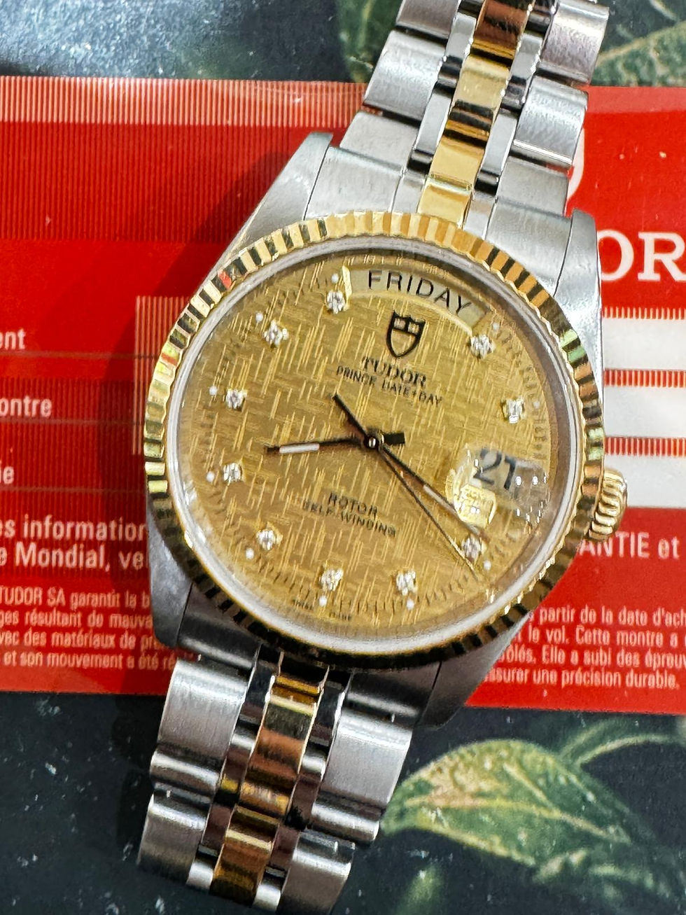 🌈🌈TUDOR PRINCE DATE DAY 76213🤍🤍原裝金布紋鑽石字面 有出世卡 18K金鋼款式 🤍🤍VU1671(廣華街店)