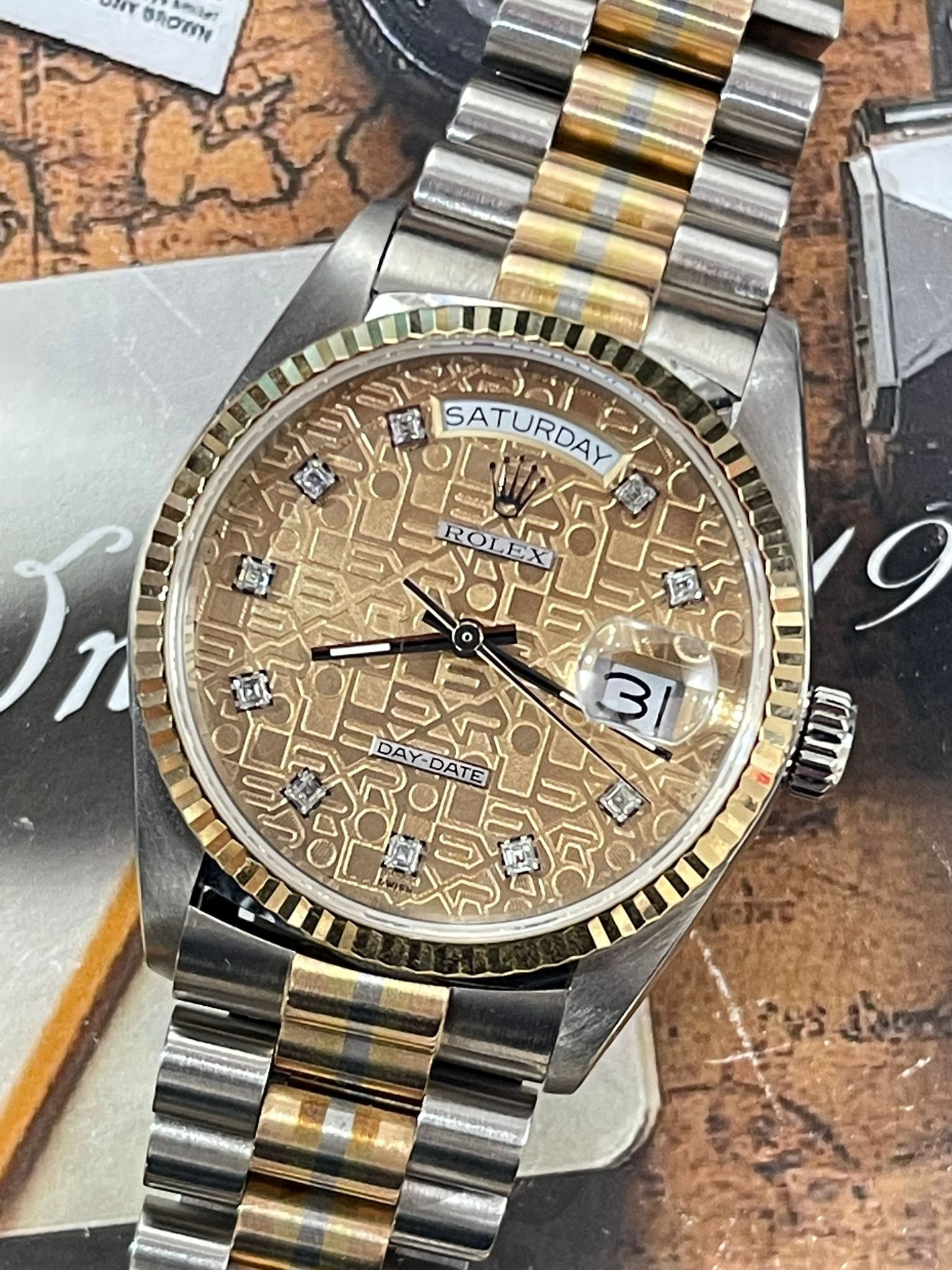 🌈🌈Vintage Rolex DayDate 18039💛罕有三色金 原裝Rolex變色鑽石字面 淨錶👍🏻VU766(旺角店)