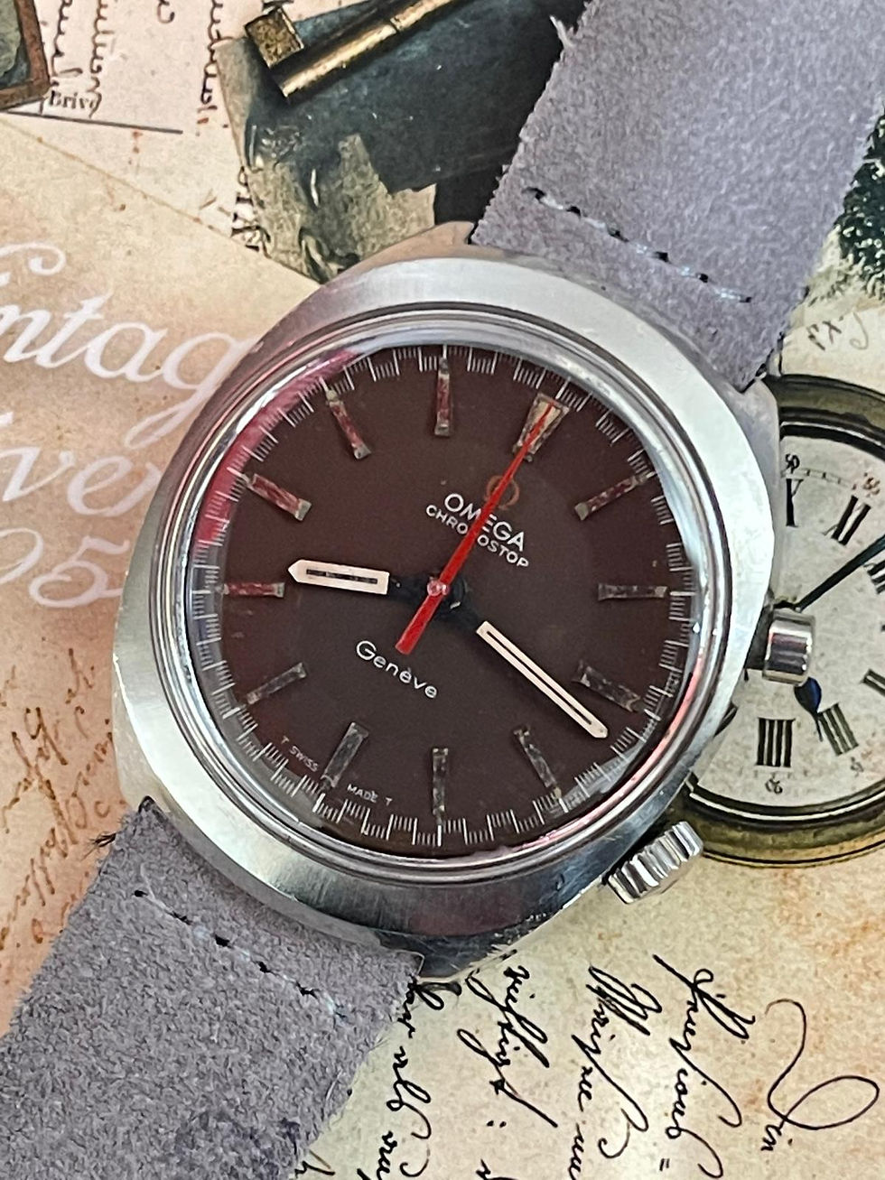 🌈🌈☕️罕有原裝啡紅面☕️🥰70年代單紅針計時古董🥰36mm 狀態靚仔👔 Vintage Omega Chronostop 145.010 (旺角店)