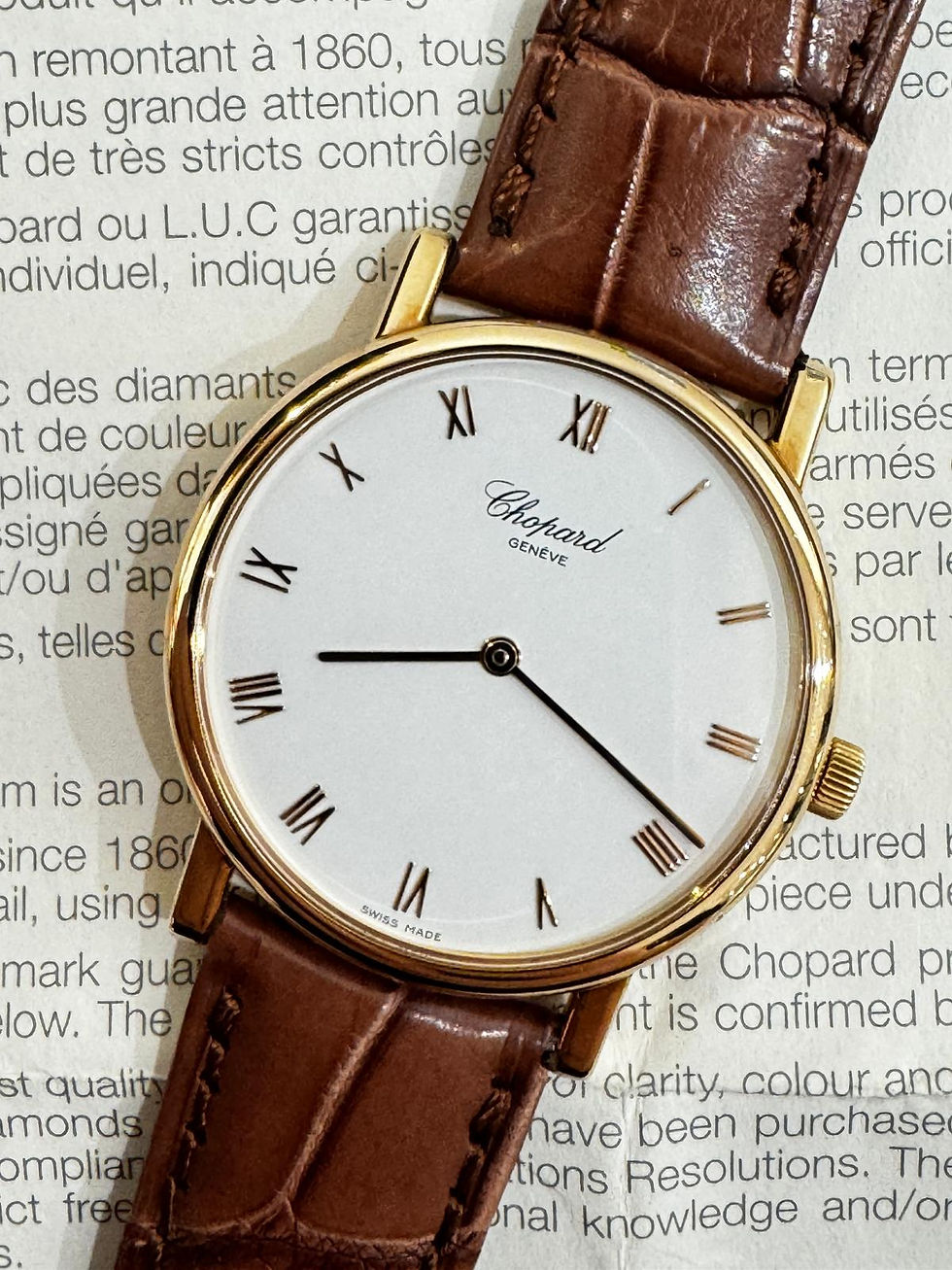 🌈🌈Chopard Classic 💛📃連出世紙🤍原裝白色面🤍手動上鏈機芯🤎原裝扣 💕34mm 💖581C(旺角店)