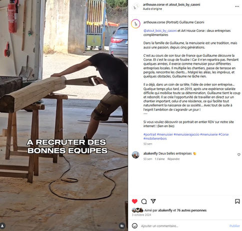 Vidéo pour les réseaux sociaux qui montrent l'expertise et les coulisses de l'entreprise ART House Corse