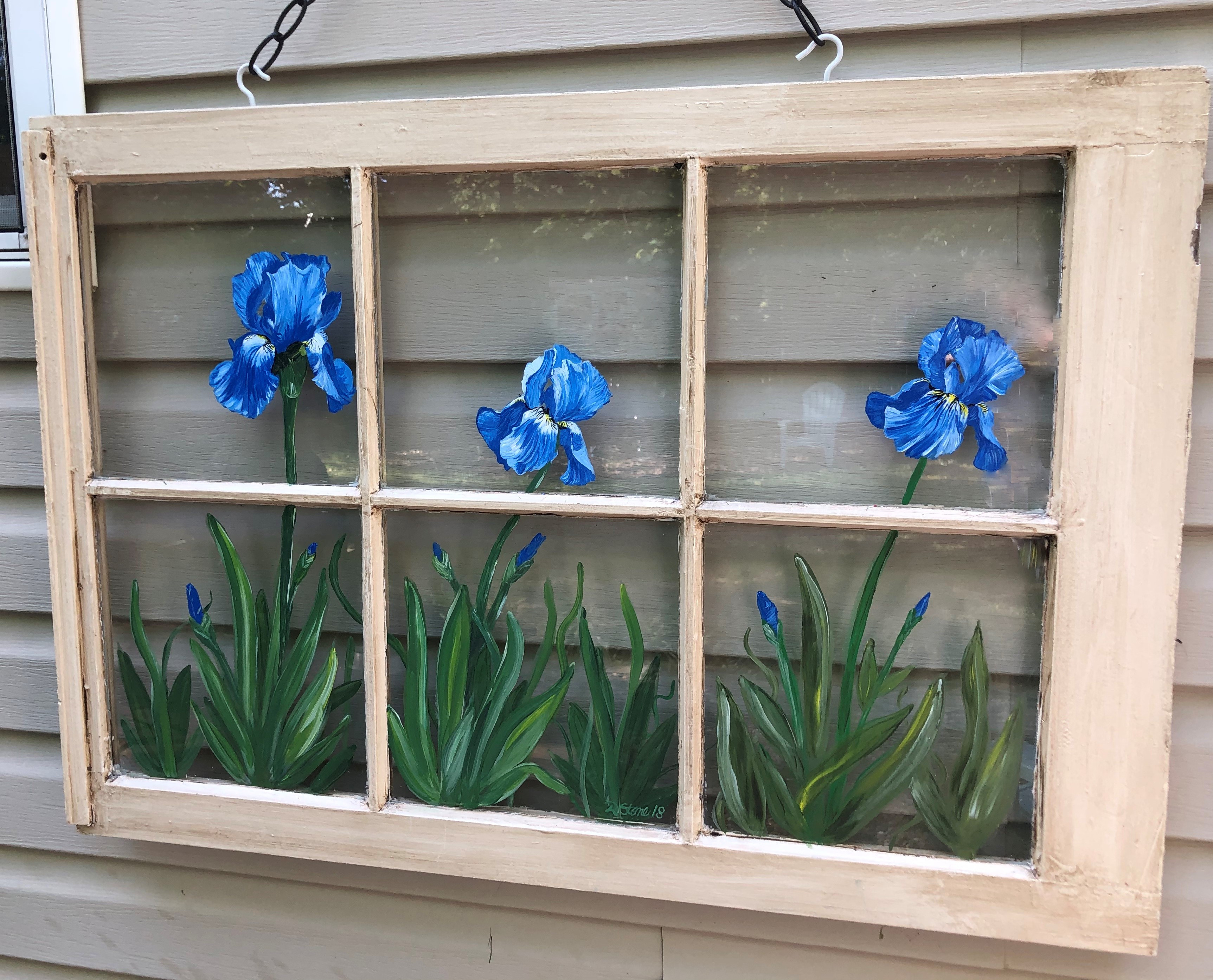 Blue Iris Hand-Painted window