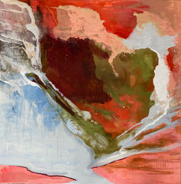Abstract landscape acrylic painting on deep canvas