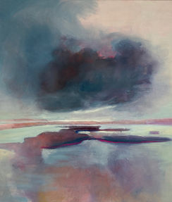 Oil painting of the view from Monty's Lookout bird hide using a harmonious colour palette.