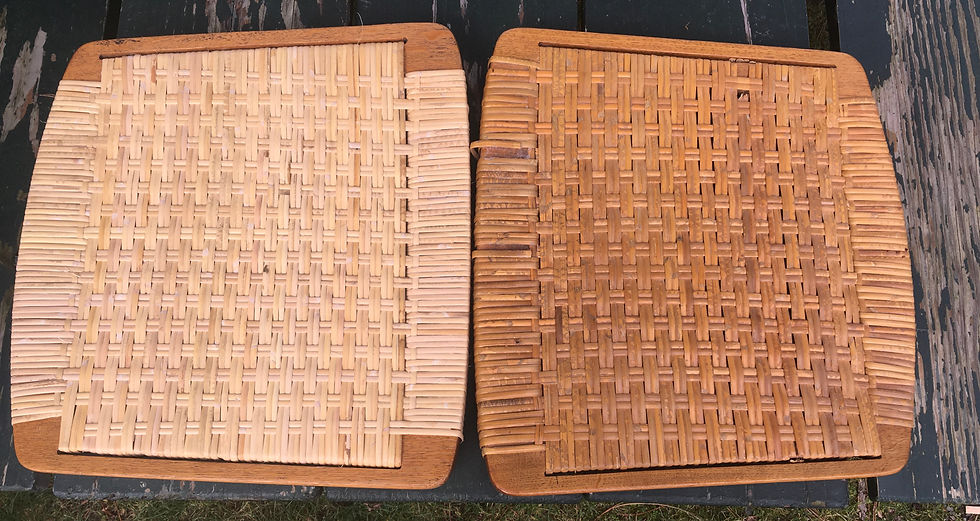 Vintage caned seat showing old cane and freshly woven cane