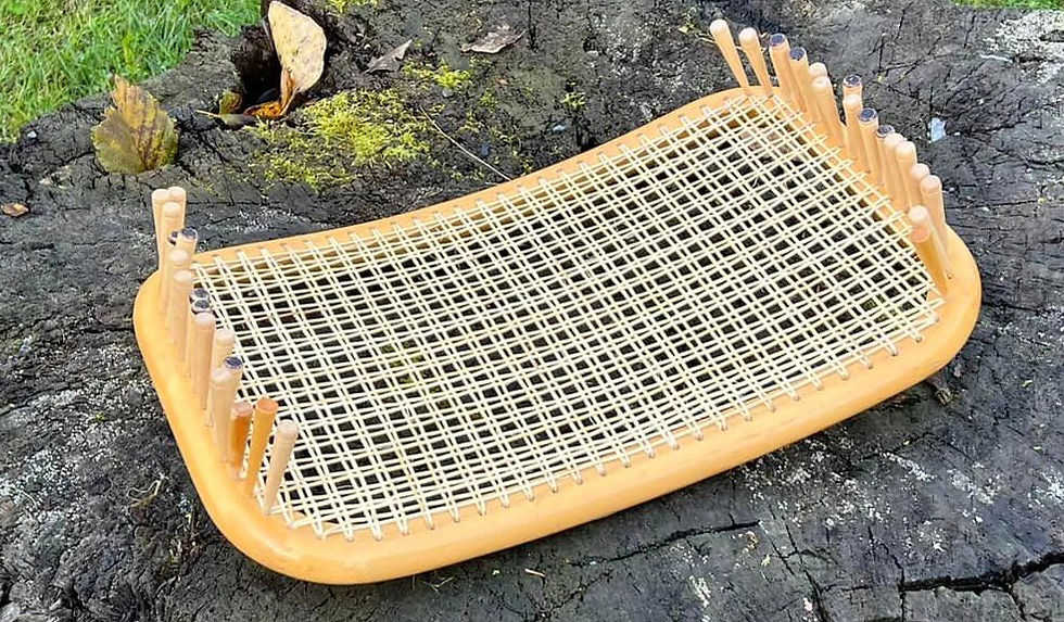 A blind-caned beech Cesca backrest partially caned, highlighting Caning Canada’s intricate craftsmanship