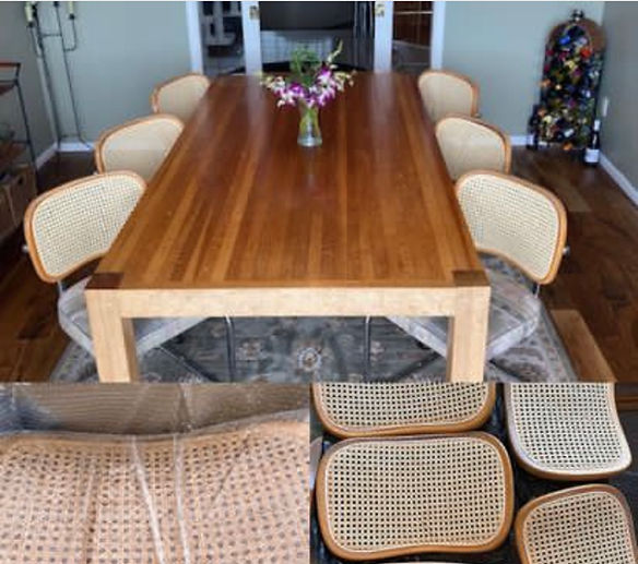 Photo sbowing Cesca backrests in shipping box, with cane replacement, and back to clients dining room