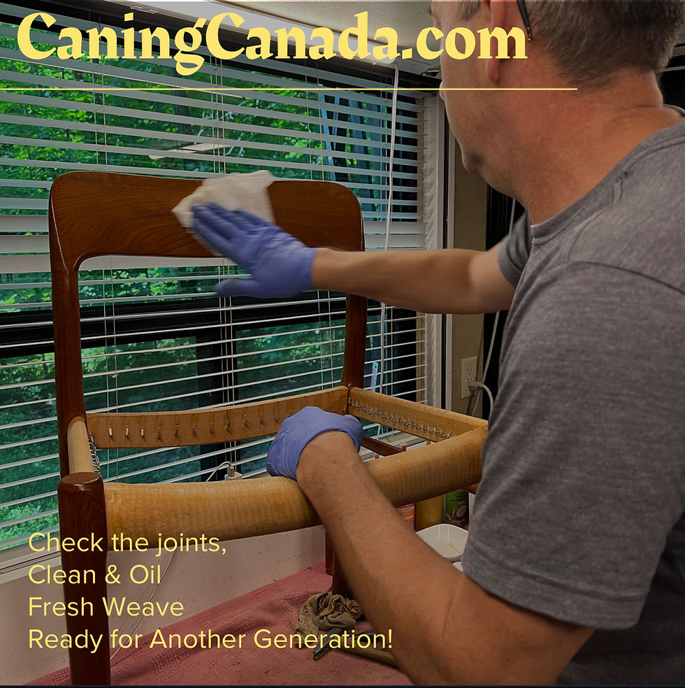 Preparing a vintage Moller chair for a new Danish cord seat, with care and oiling, readying it for another generation of use.