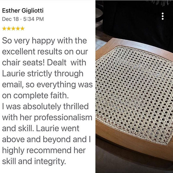 Review for the handwoven cane project for a client using our mail in weaving services from Victoria, B.C.