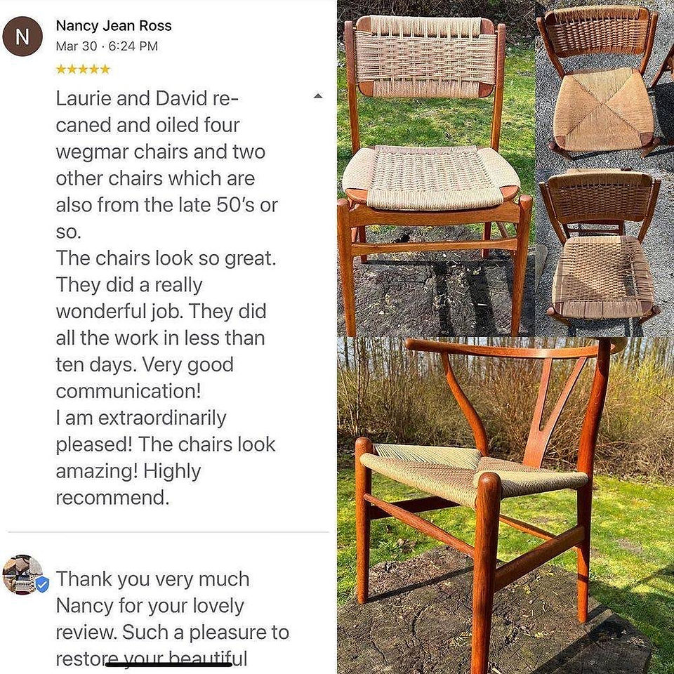 Review of Caning Canada's  Danish cord weaving of Hans Wegner's chairs, Vancouver, BC