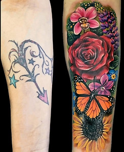 full colour realism cover up tattoo done on arm in toronto