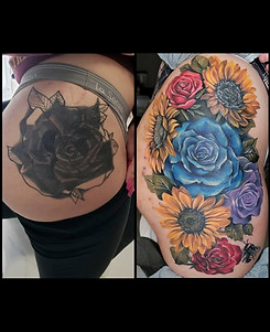 full colour realism coverup tattoo flowers done in toronto