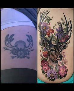 full colour realism cover up tattoo deer done in toronto