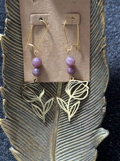 Thumbnail: Lepidolite Tulip Flower Gold Earrings