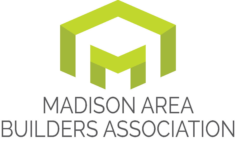 Green 3D "M" shape above bold text reading "Madison Area Builders Association" on a white background.