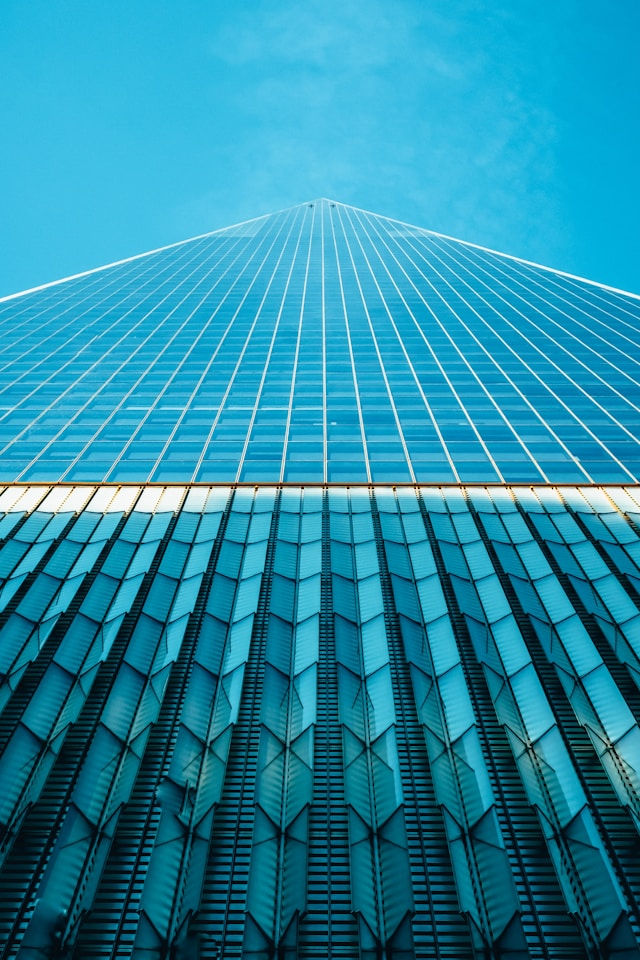 worms eye view of glass buildings