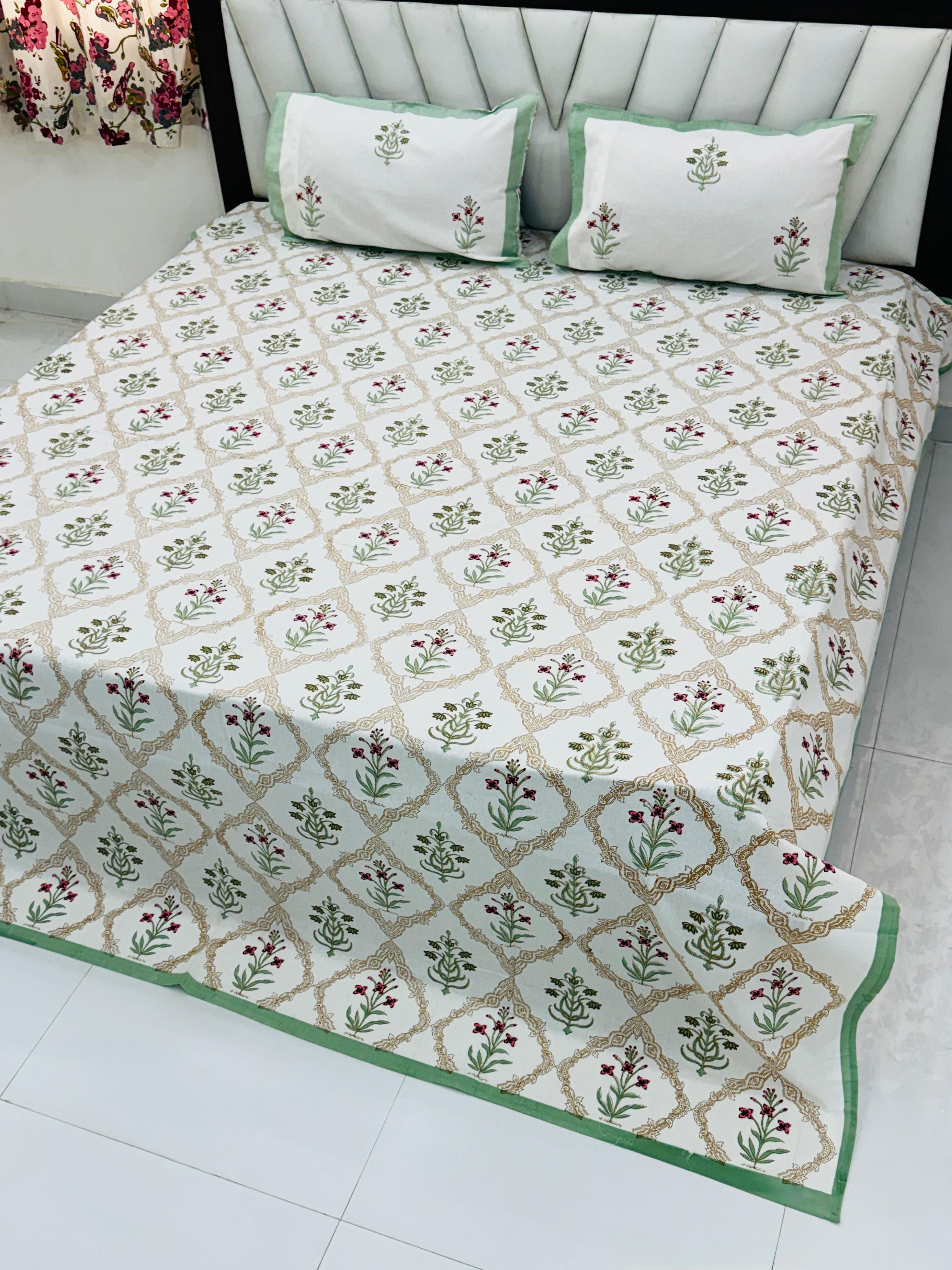 Premium Hand Look King Size Bedsheet with 2 Reversible Pillow Cover