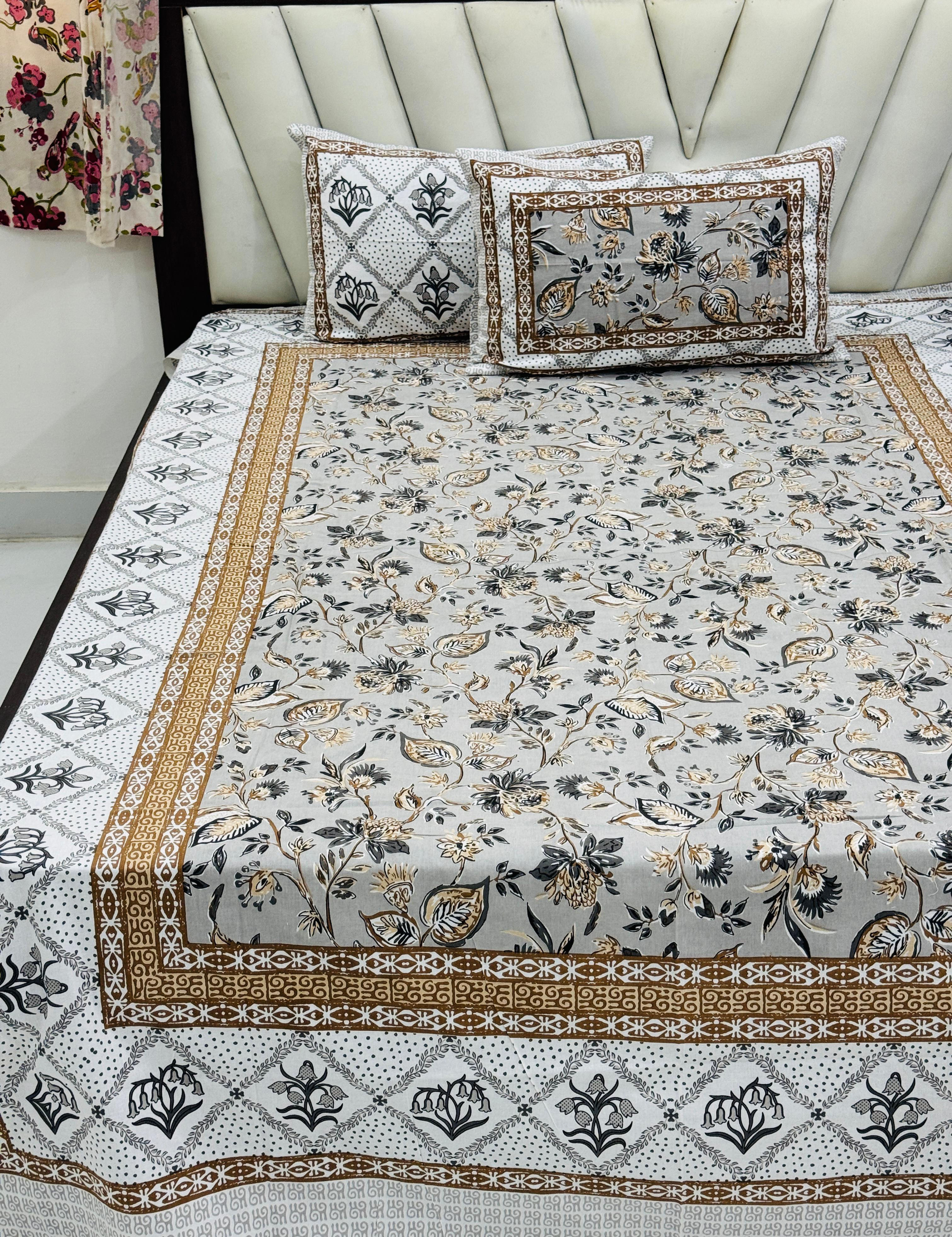 Jaipuri Printed Single Size Medium Bedsheet with 2 Zipped Pillow Cover