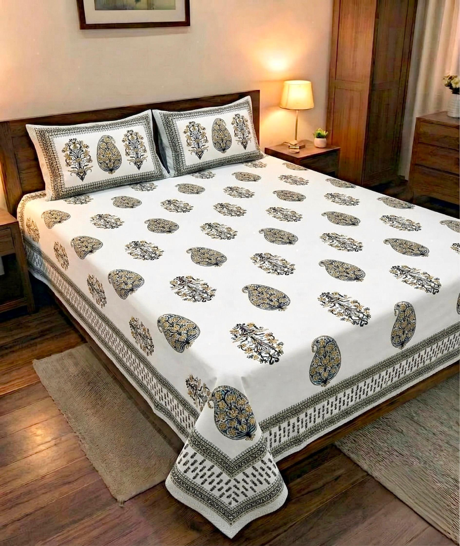 Premium Hand Look King Size Bedsheet with 2 Reversible Pillow Cover
