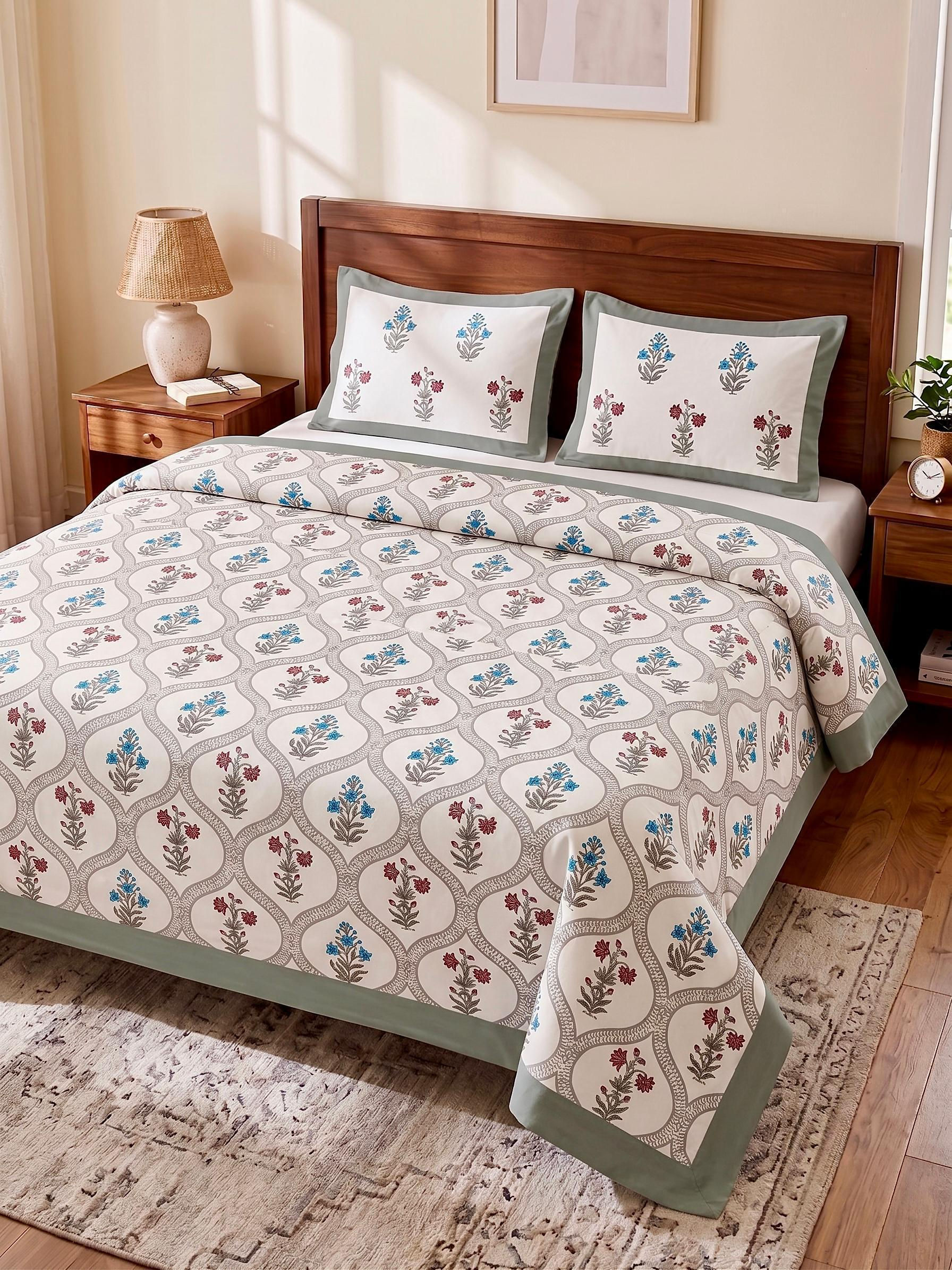 Premium Hand Look King Size Bedsheet with 2 Reversible Pillow Cover