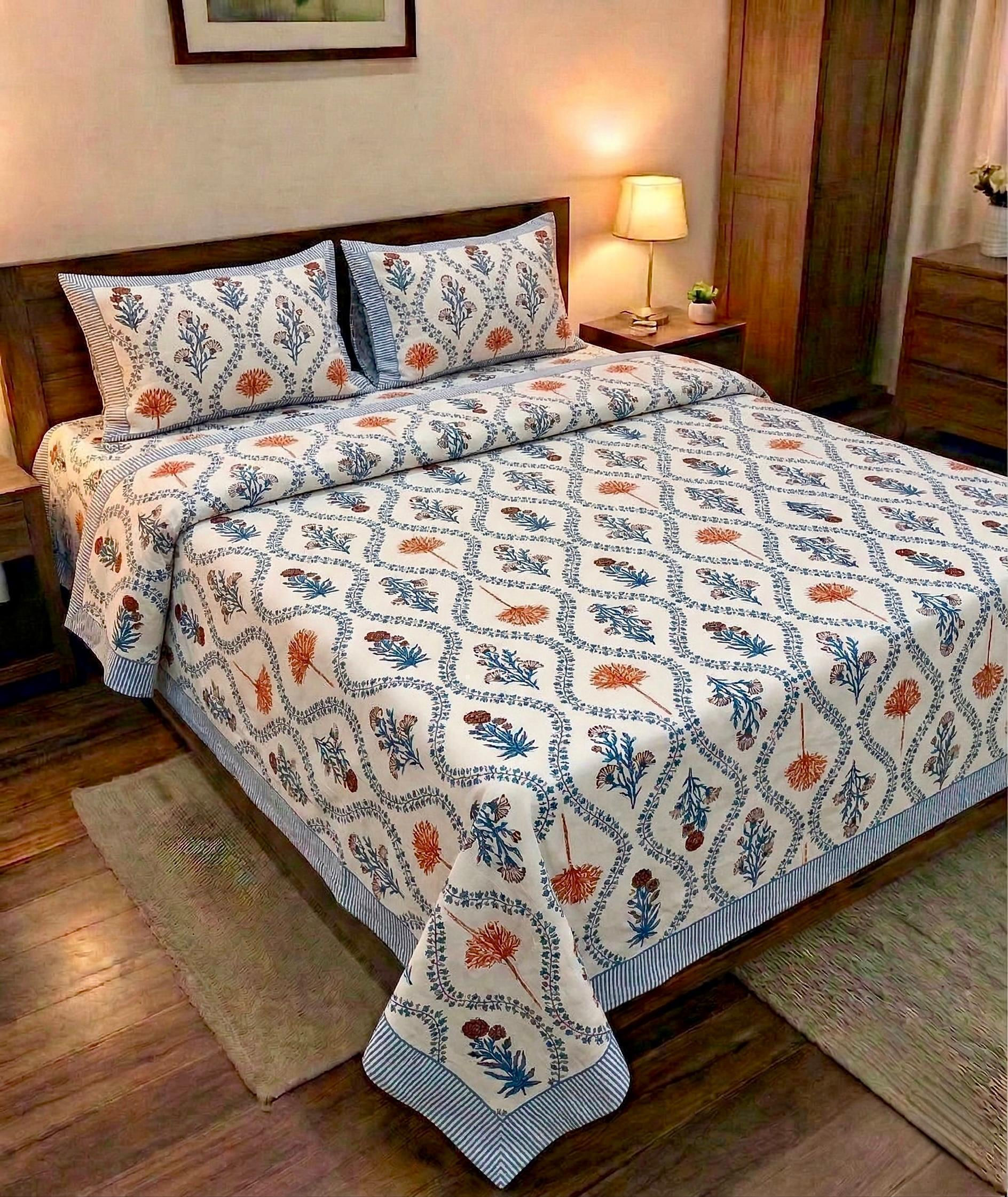Premium Hand Look King Size Bedsheet with 2 Reversible Pillow Cover