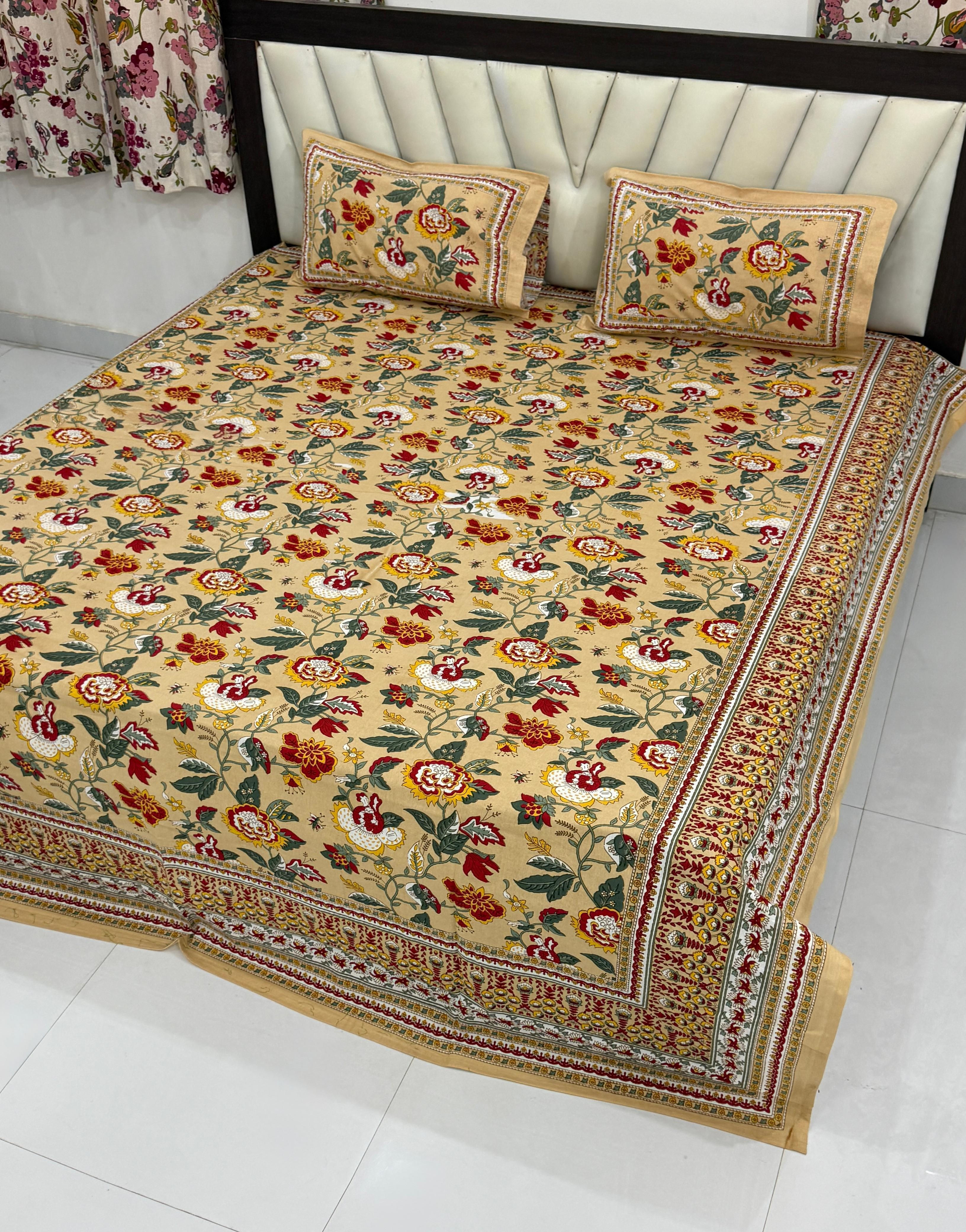 Premium Hand Look King Size Bedsheet with 2 Reversible Pillow Cover
