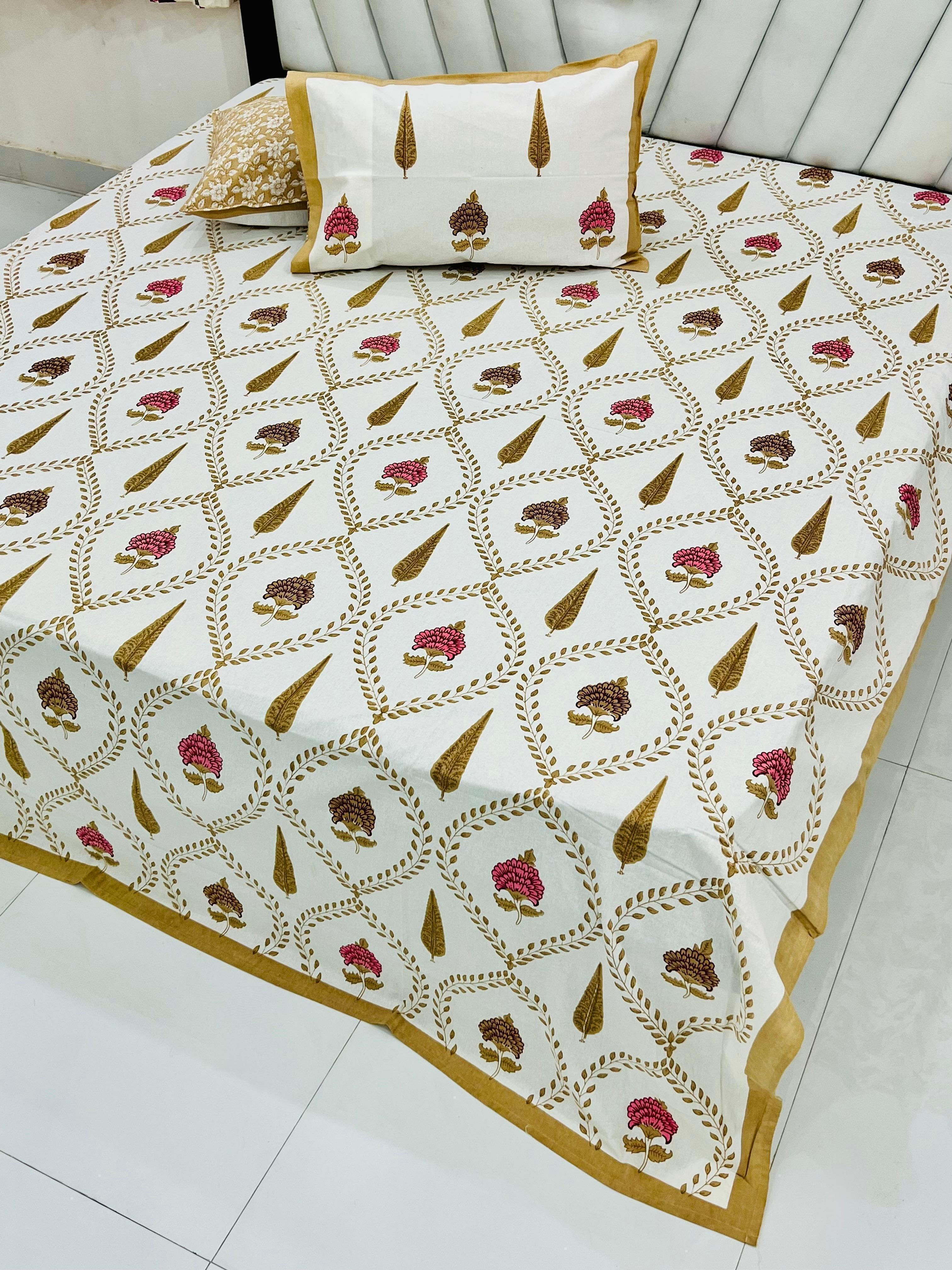 Premium Hand Look King Size Bedsheet with 2 Reversible Pillow Cover